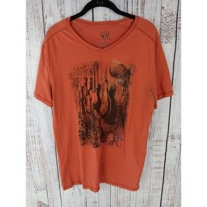 Rock & Republic Graphic Tee Shirt Men’s Medium Orange Electric Guitar graphic